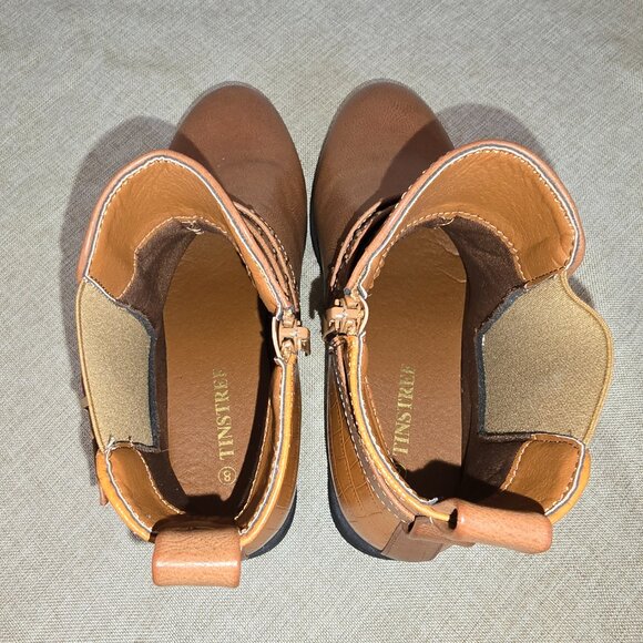 Women's Brown Vegan Leather Boots with Straps & Buckle, Size 8 - Picture 5 of 6